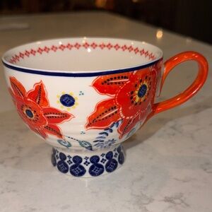 Anthropologie Floral Patterned Teacup with Orange and Blue Accents